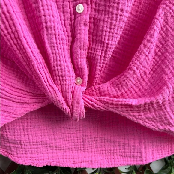 Universal Thread Pink Crop Tie Front Polo Top - Picture 3 of 5